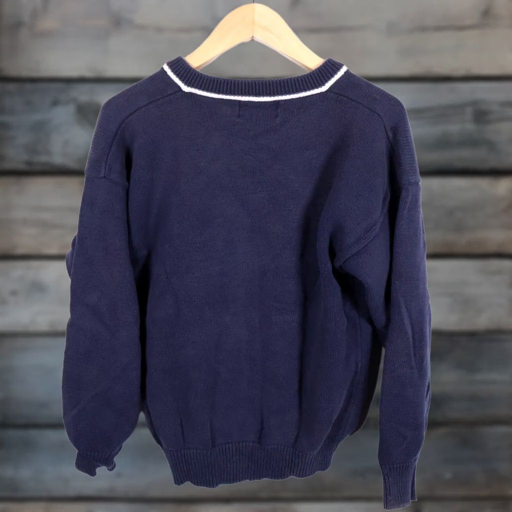 Vintage VINTAGE Hathaway Golf Sweater Mens Large Dark Blue Intarsia Pattern V-Neck 90s Golf Theme Pullover Regular Knit Cotton Heavyweight Size US L / EU 52-54 / 3 - 1 Thumbnail