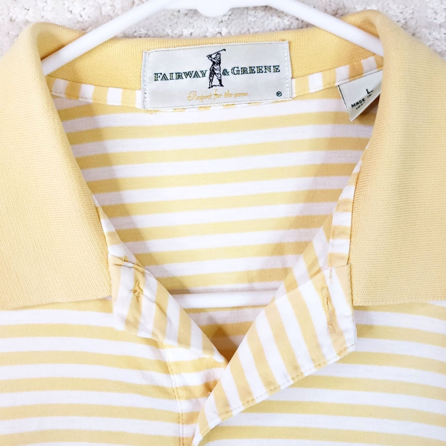 Vintage Fairway & Greene Yellow Striped Short Sleeve Polo Golf Shirt Men's L Newcastle Logo Size US L / EU 52-54 / 3 - 7 Thumbnail