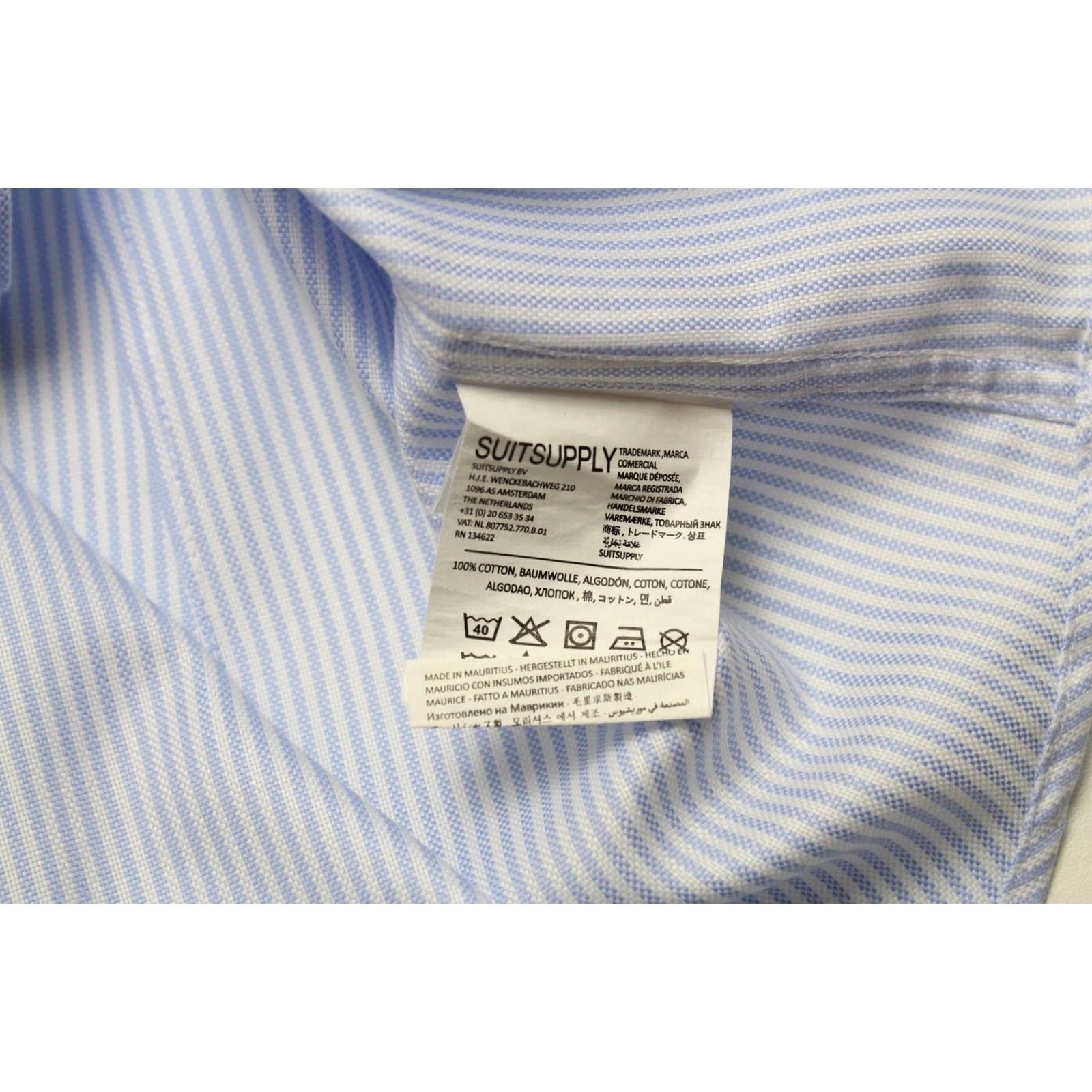 Suitsupply SUITSUPPLY Formal Shirt Men's Extra Slim Fit 42 / 16 1/2 Cutaway Neck Blue Pinstripe Button-Up All Seasons Size 42R - 7 Thumbnail