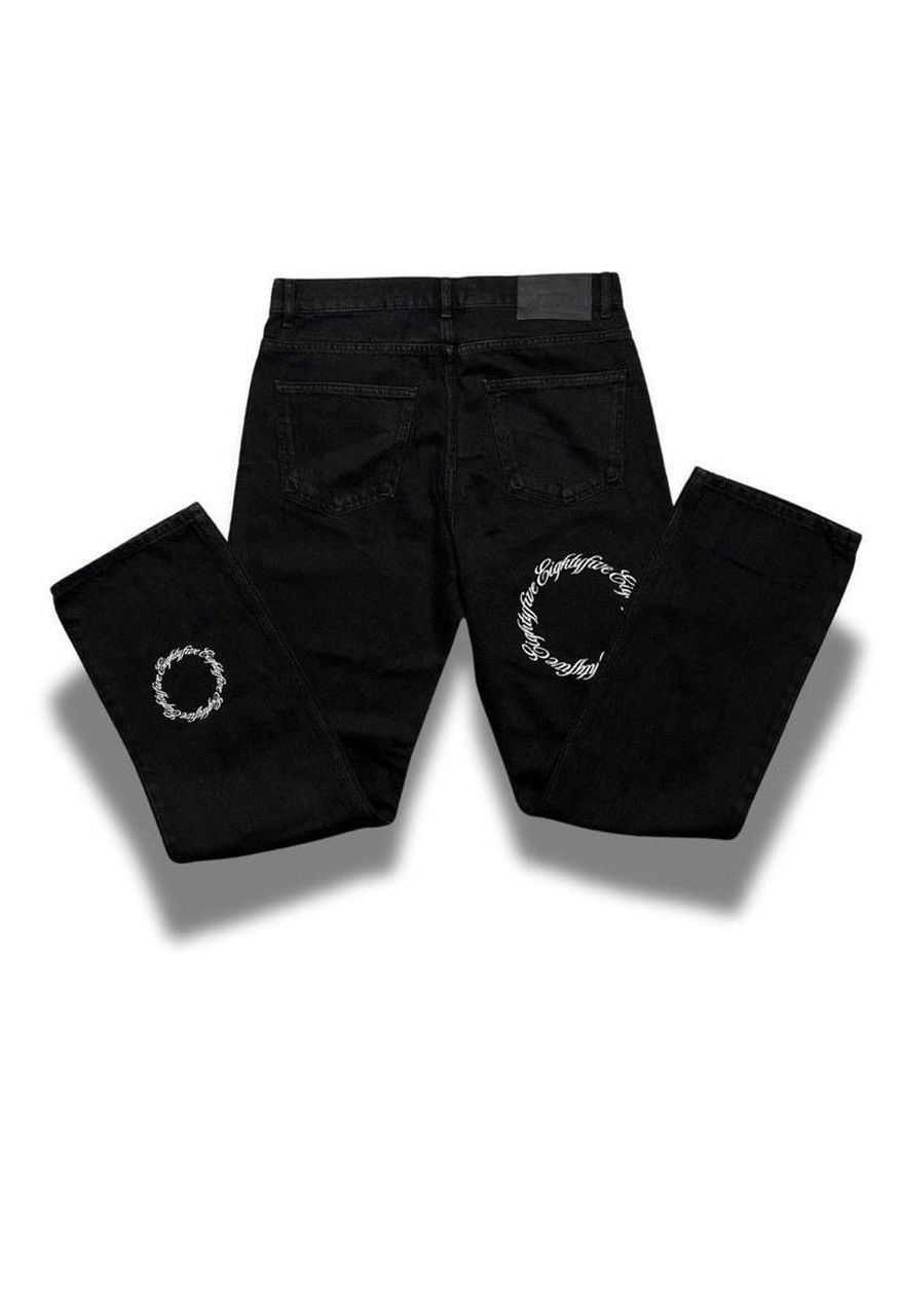 Designer EIGHTYFIVE ROUND LOGO PRINT JEANS BLACK WASHED Size US 32 / EU 48 - 7 Thumbnail