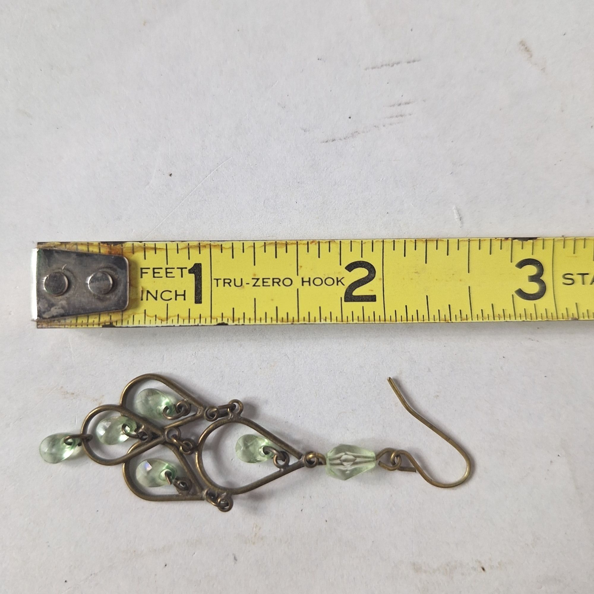 Other Vintage Brass Green Glass Teardrop Chandelier Earrings Boho Size ONE SIZE - 3 Thumbnail