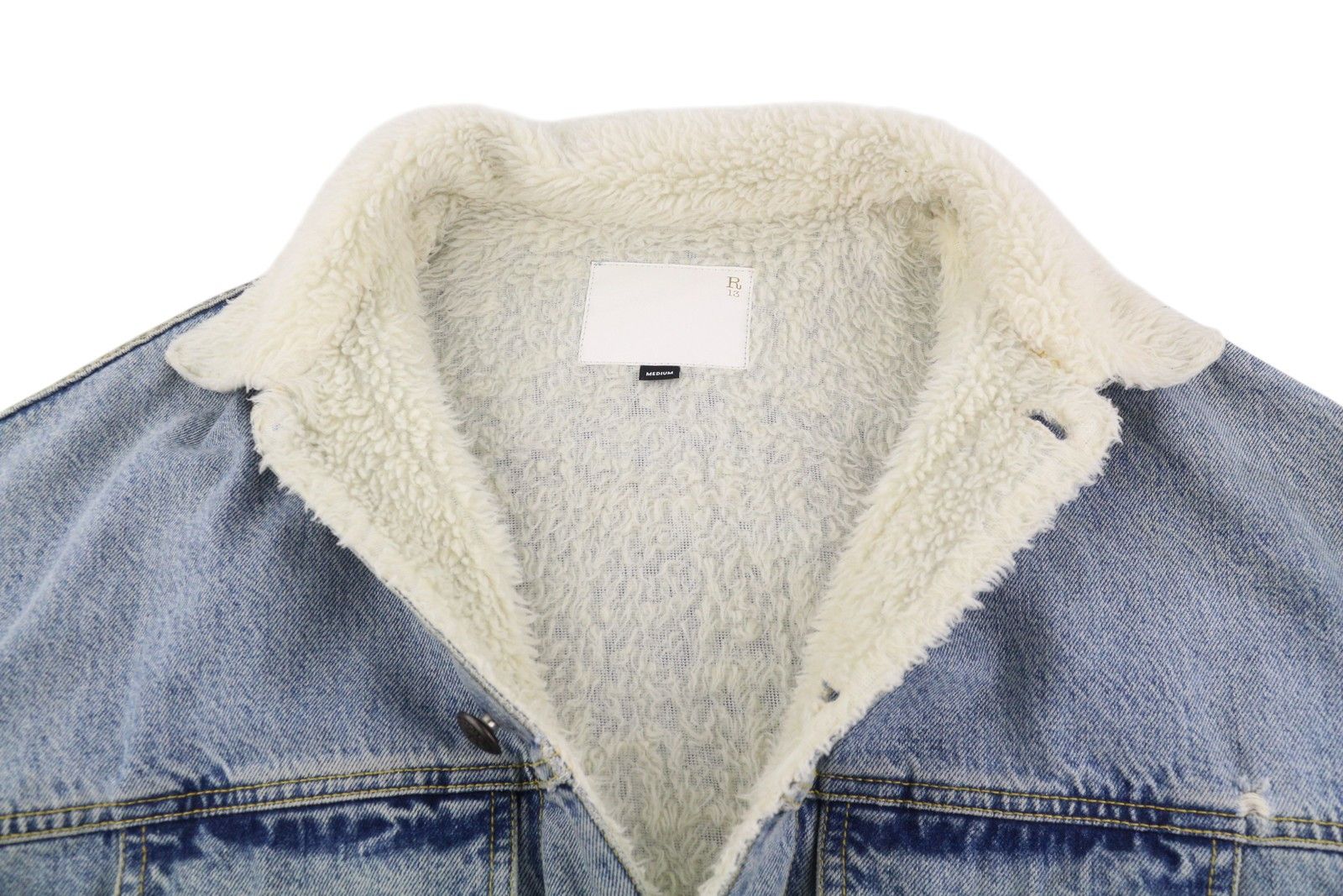 R13 LYLE TRUCKET COAT M Slate Blue Sherpa Lined Denim 86587 Size M / US 6-8 / IT 42-44 - 5 Thumbnail