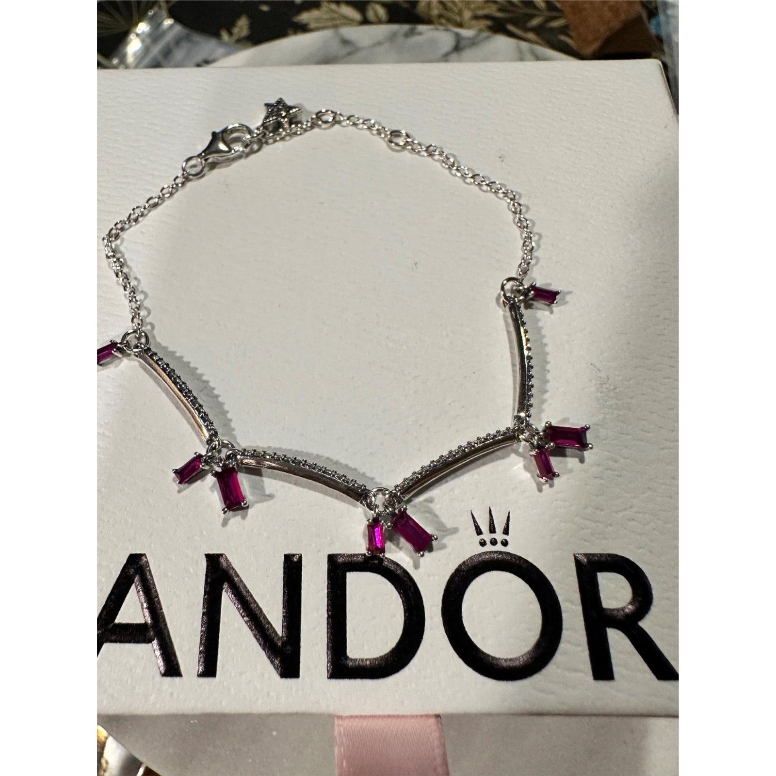 pandora Authentic Pandora Silver RED CRYSTAL CZ Tennis Bracelet Reti Size ONE SIZE - 2 Thumbnail