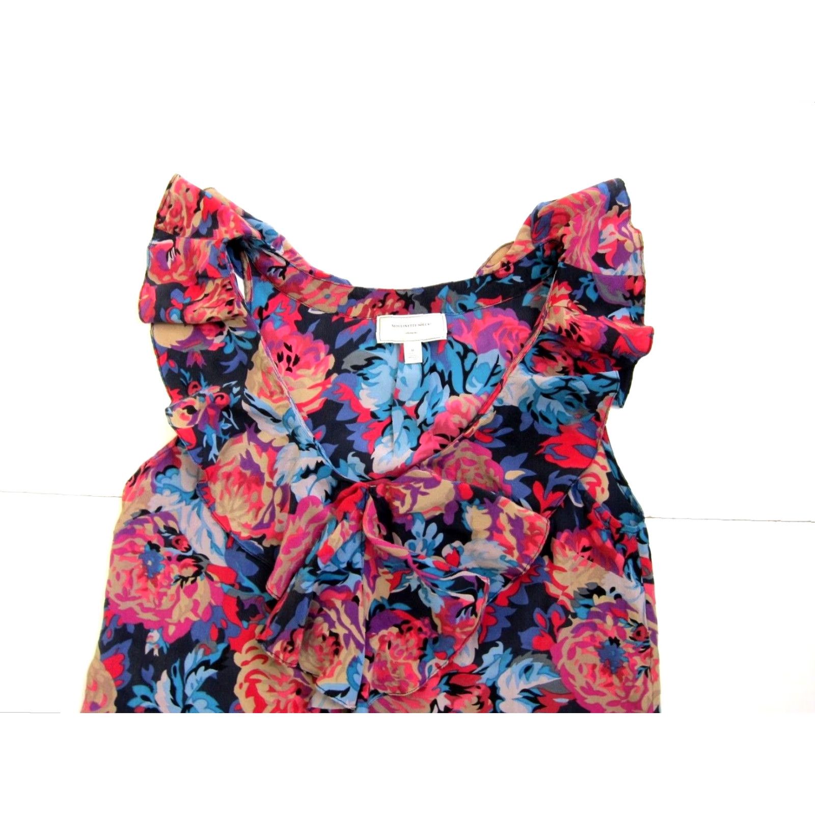 Soeur Moulinette Soeurs Athropologie 100% Silk Pink Blue Floral Cap Sleeve Blouse 0 Size XS / US 0-2 / IT 36-38 - 6 Thumbnail