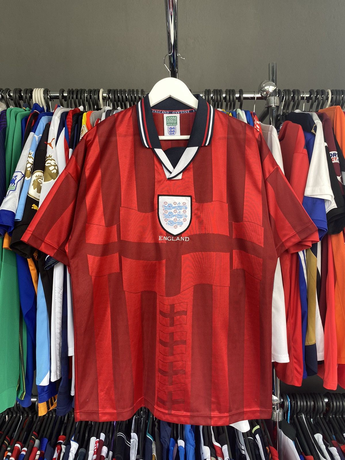 Vintage 1997/99 SCORE DRAW ENGLAND AWAY SOCCER FOOTBALL JERSEY SHIRT Size US L / EU 52-54 / 3 - 1 Thumbnail