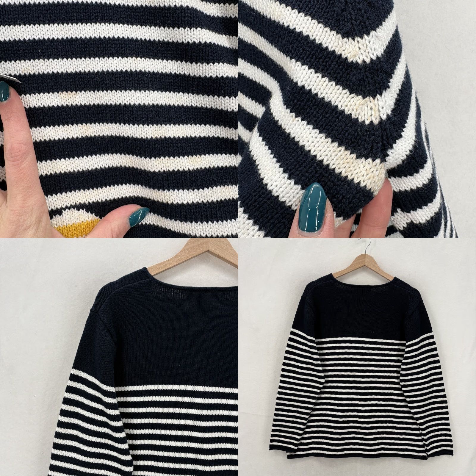 Vintage Norton Studio Sweater Womens Large Blue Stripe Anchor V-Neck Cotton Nautical NWT Size L / US 10 / IT 46 - 9 Thumbnail
