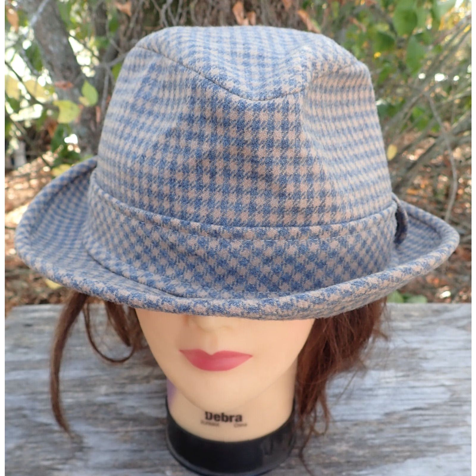 Pendleton VINTAGE Pendleton Fedora Hat Mens PenDELTON Blue Brown Plaid 7 1/4 Wool Trilby Woolen Mills USA Fall Winter 80s 90s Classic Boho Distressed Lined Mens Size ONE SIZE - 2 Thumbnail