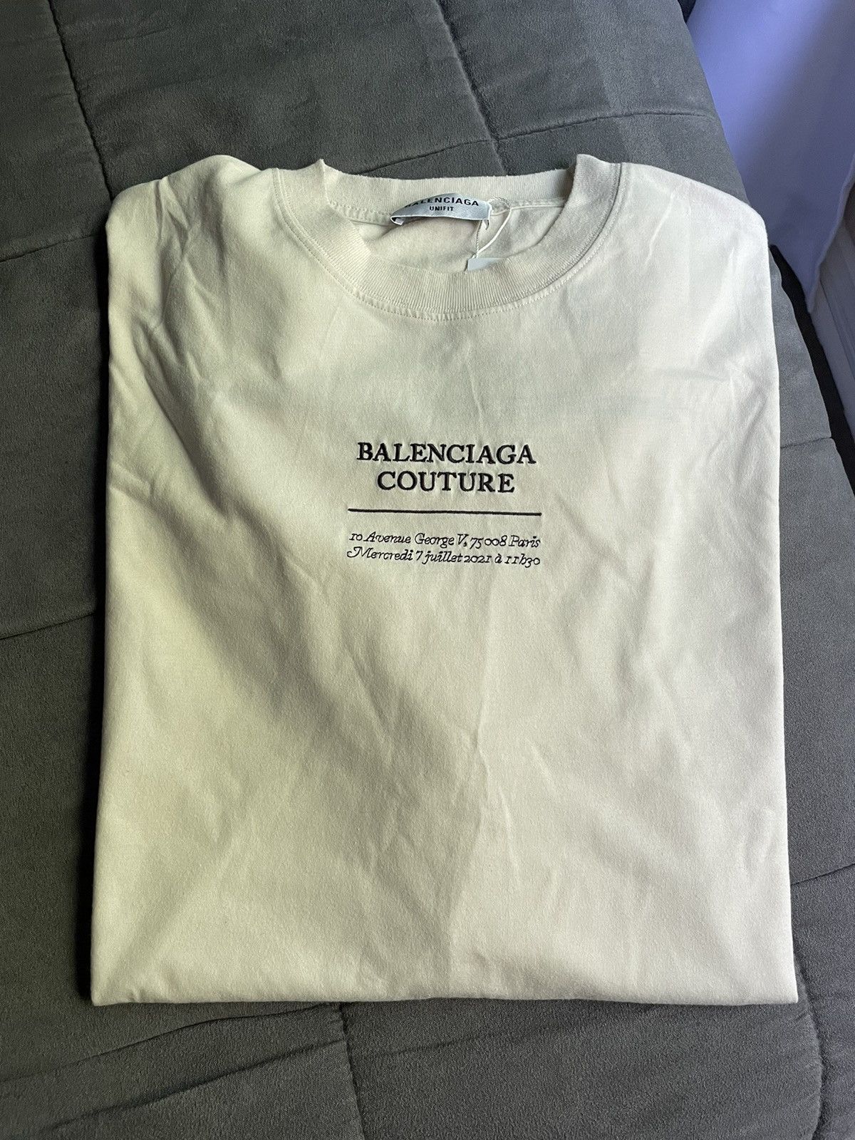Balenciaga Oversized Couture Beige Embroidered T Shirt