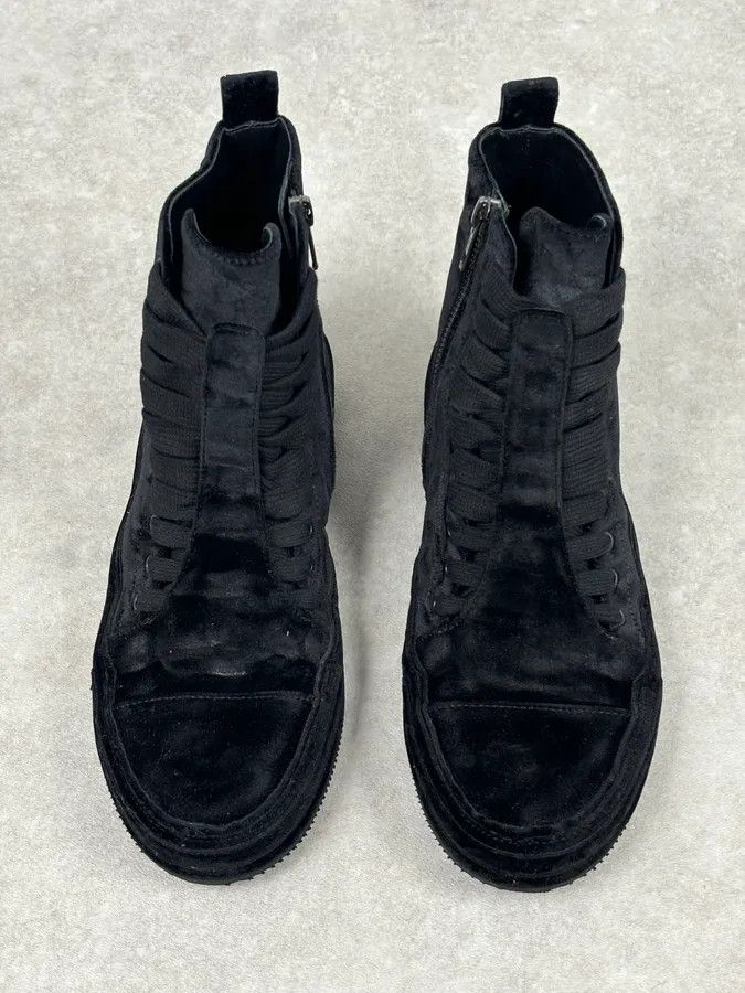 Ann Demeulemeester Ann Demeulemeester Black Velvet High-Top Sneakers Size US 7 / EU 40 - 3 Thumbnail