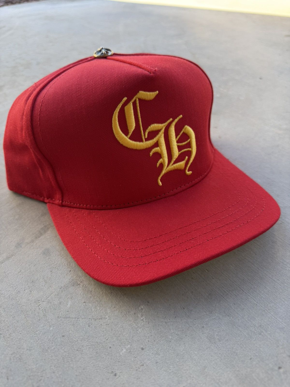 Chrome Hearts Red Snapback Hat – Gold Gothic CH Logo