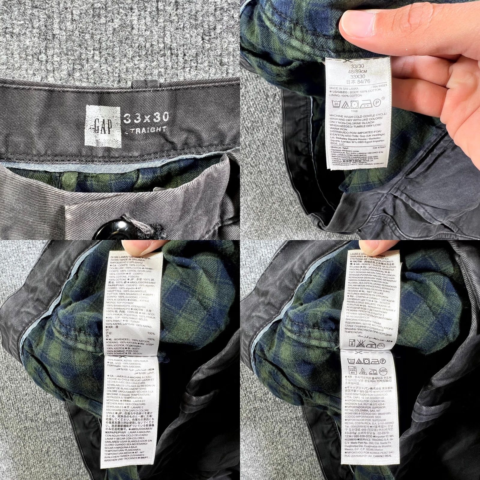 Gap Gap Pants Mens 33x30 Black Khakis Flannel Lined Straight Flat Front Slash Pockets Vintage Sit Vintage? Size US 33 - 8 Thumbnail