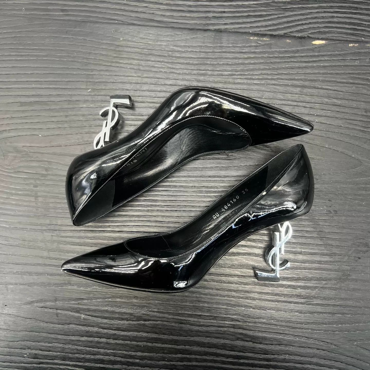 Yves Saint Laurent YSL Patent Leather Heels Black & Silver 35 Like New With Box Size US 4.5 / IT 34.5 - 2 Thumbnail
