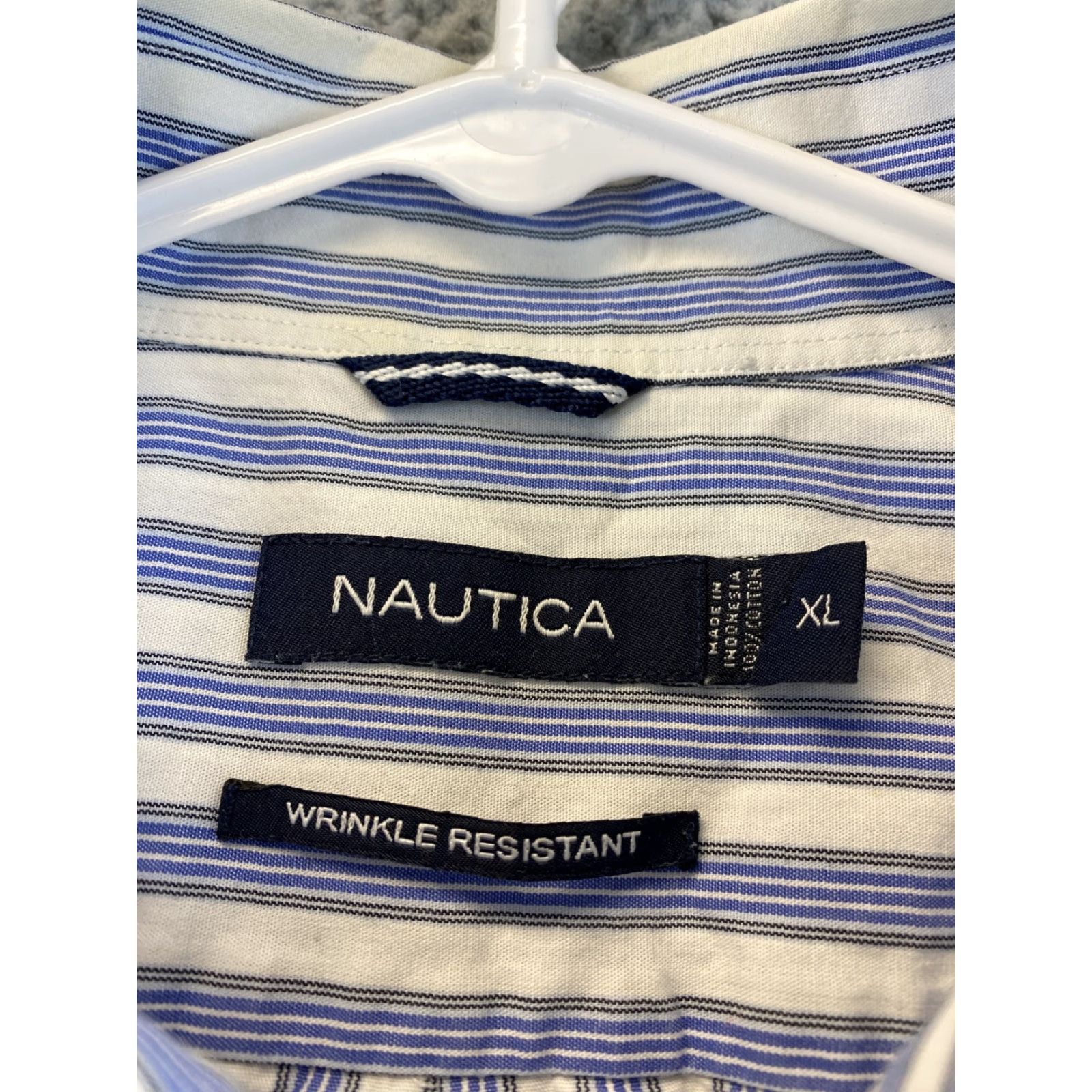 Nautica VINTAGE Nautica Dress Shirt Button-Down Striped Blue XL Men’s Shirt - Long Sleeve, Collared, Regular Fit Size 46R - 6 Thumbnail