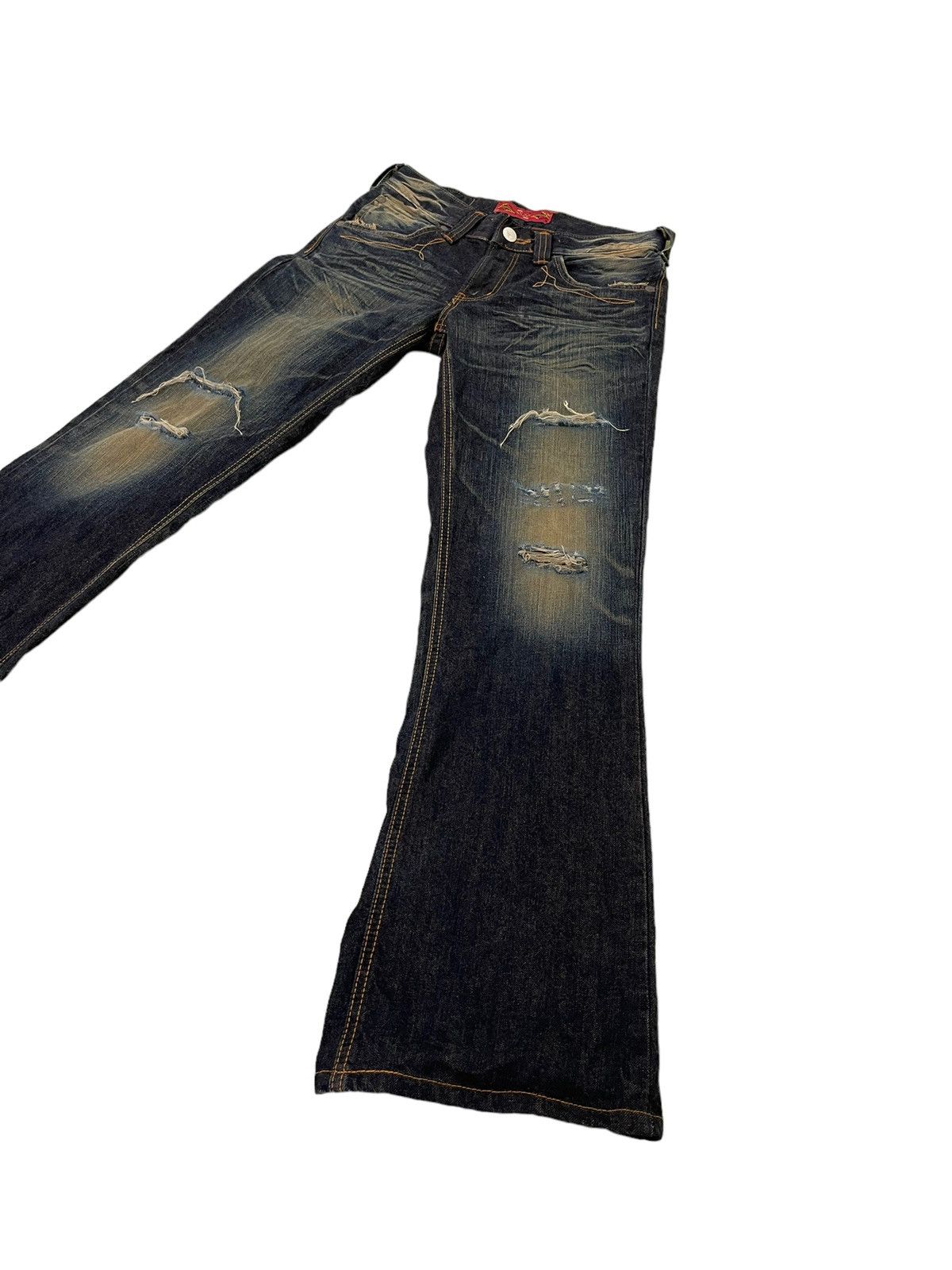 Japanese Brand Flare Jeans Edwin Japan Distress Boot Cut 7🟦3 Size US 31 - 3 Thumbnail