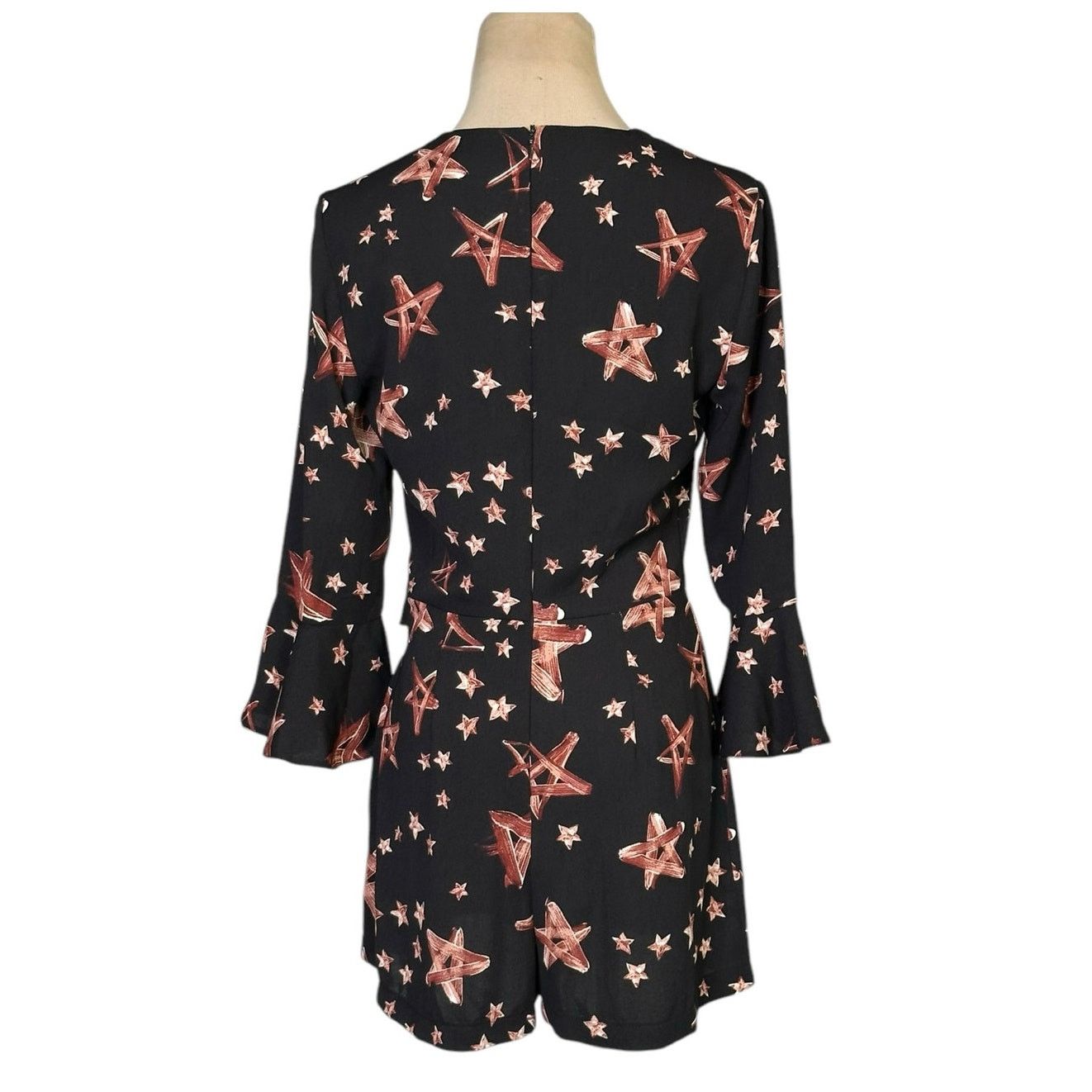 Topshop Topshop black brown stars print 3/4 sleeves romper size 4 Size 27" / US 4 / IT 40 - 2 Thumbnail