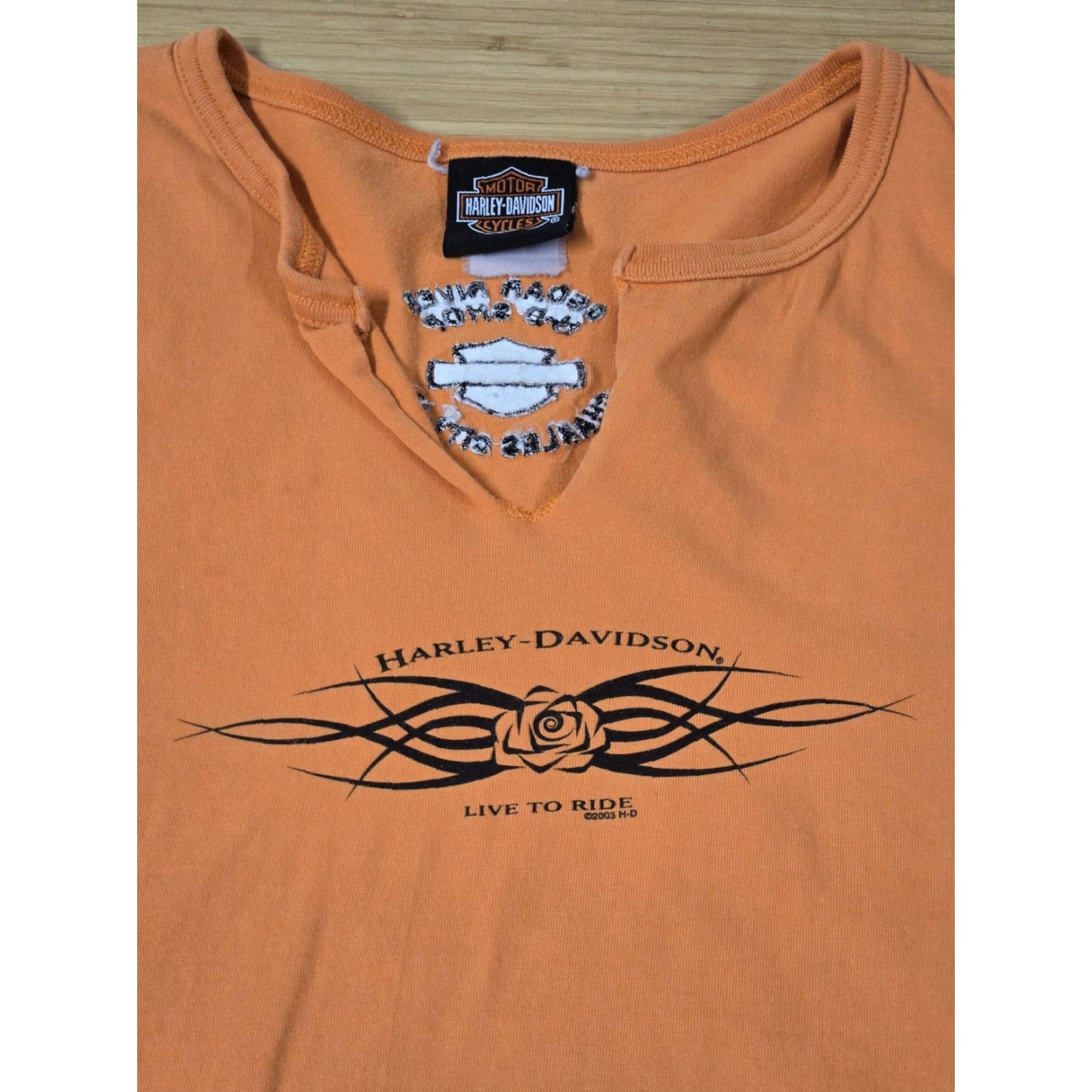 Harley Davidson VINTAGE Harley-Davidson Shirt Womens XL Long Sleeve Live to Ride 2003 Orange Graphic Print Mens? Size M / US 6-8 / IT 42-44 - 2 Thumbnail
