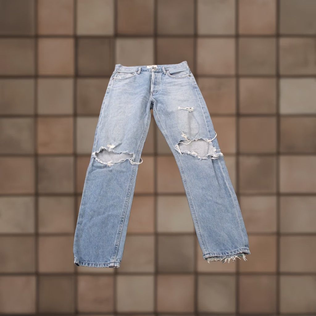 Agolde AGOLDE Jeans Womens 26 Mid Rise Straight Loose Fit Distressed Denim Blue 28in Inseam Regular Stretch Pants Womens Jeans Size 28" / US 6 / IT 42 - 1 Thumbnail
