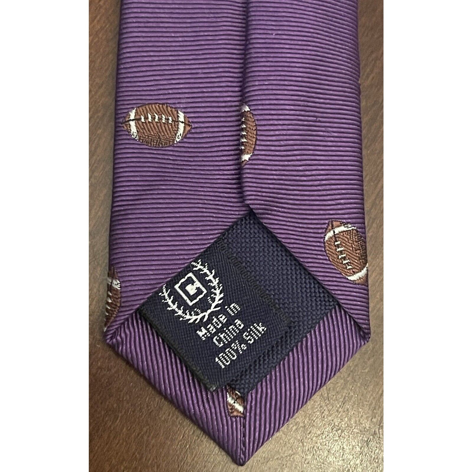 Chaps Chaps Purple Brown 100% Silk Made In China Football Print Size ONE SIZE - 7 Thumbnail
