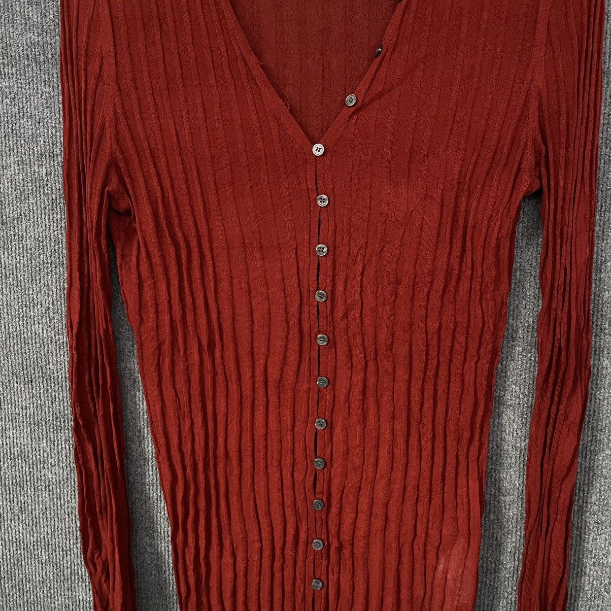 Jil Sander Jil Sander Navy Brick Red Button Pleated Cardigan Size M / US 6-8 / IT 42-44 - 2 Thumbnail