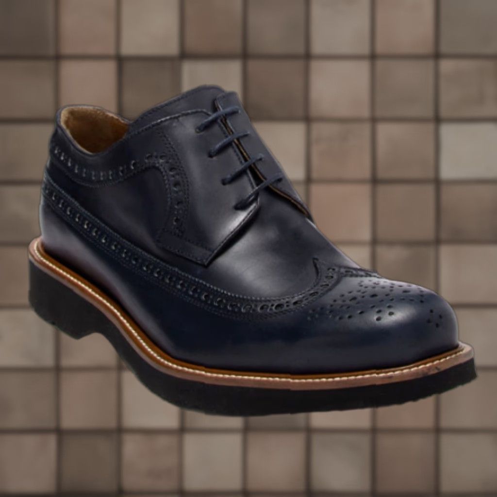 BUGATCHI BUGATCHI Wingtip Leather Derby-Style LK201-Size 8 Derby Shoe Dark Navy Men Leather Wingtip Dress Shoes Mens 8 Size US 8 / EU 41 - 1 Thumbnail