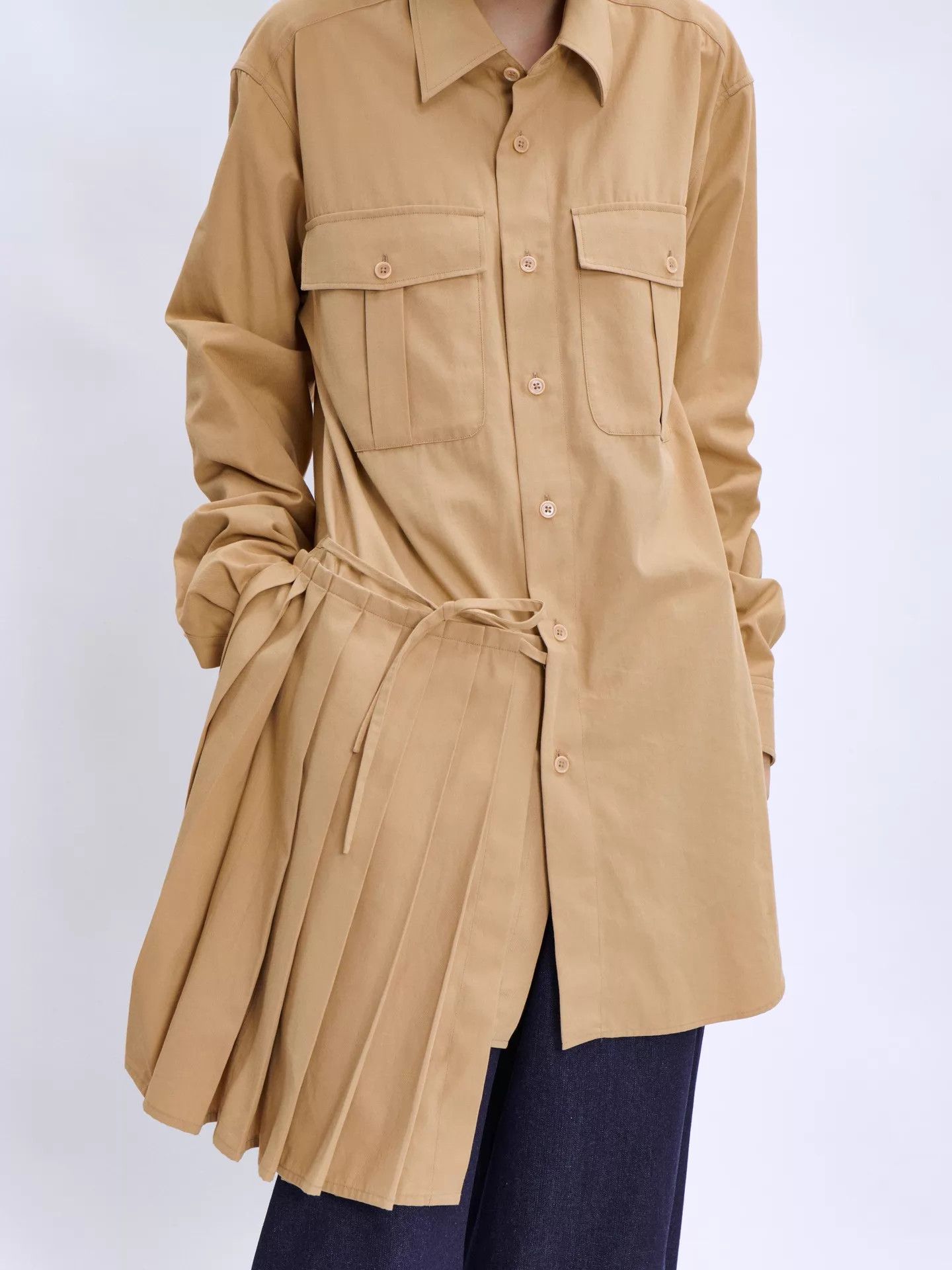 Dries Van Noten Dries Van Noten 23SS Khaki Asymmetric Pleated Shirt Size XL / US 12-14 / IT 48-50 - 5 Thumbnail