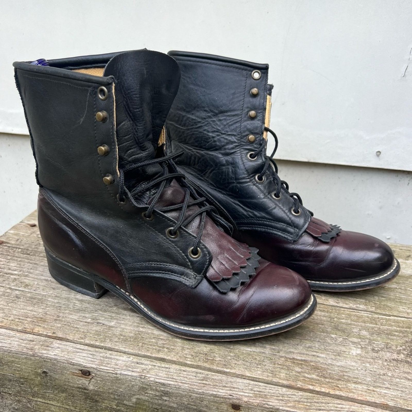 Vintage Vintage 90s Laredo Roper Lace Up Black Red Cowgirl Boots | Grailed