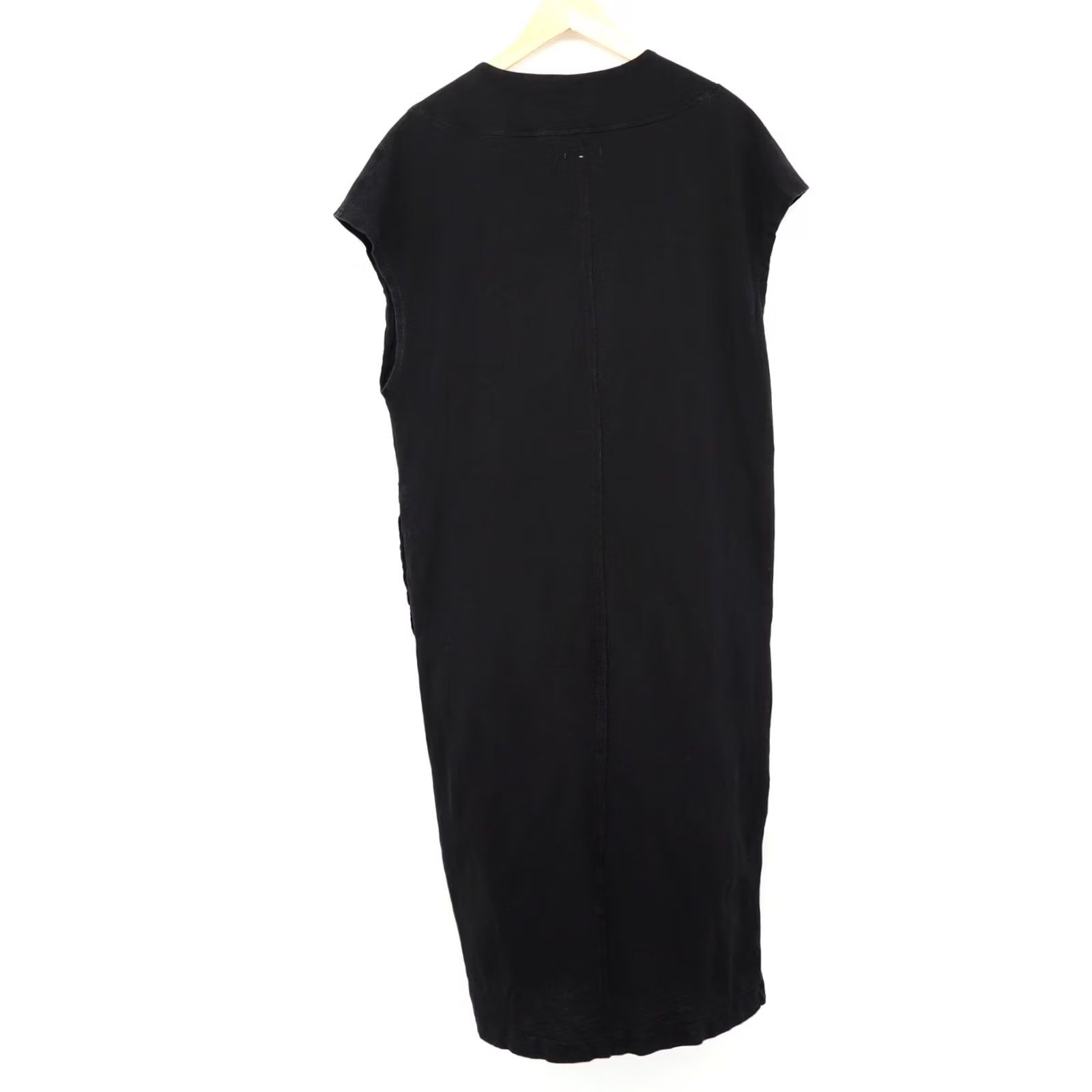Vintage Stitchdrop Women's Shirt Dress Black M V-Neck Cotton Midi Casual Sleeve Knit Minimalist Size M / US 6-8 / IT 42-44 - 2 Thumbnail