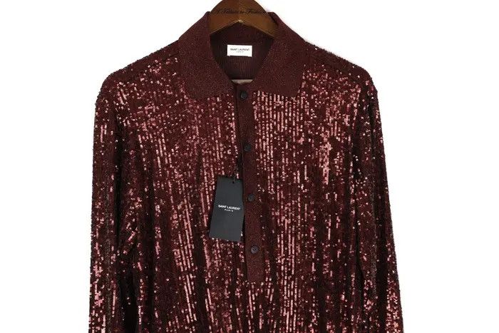 Saint Laurent Paris o1bcso1str0924 Long-Sleeved Polo Shirt in Shinny Bronze Size US XL / EU 56 / 4 - 5 Thumbnail