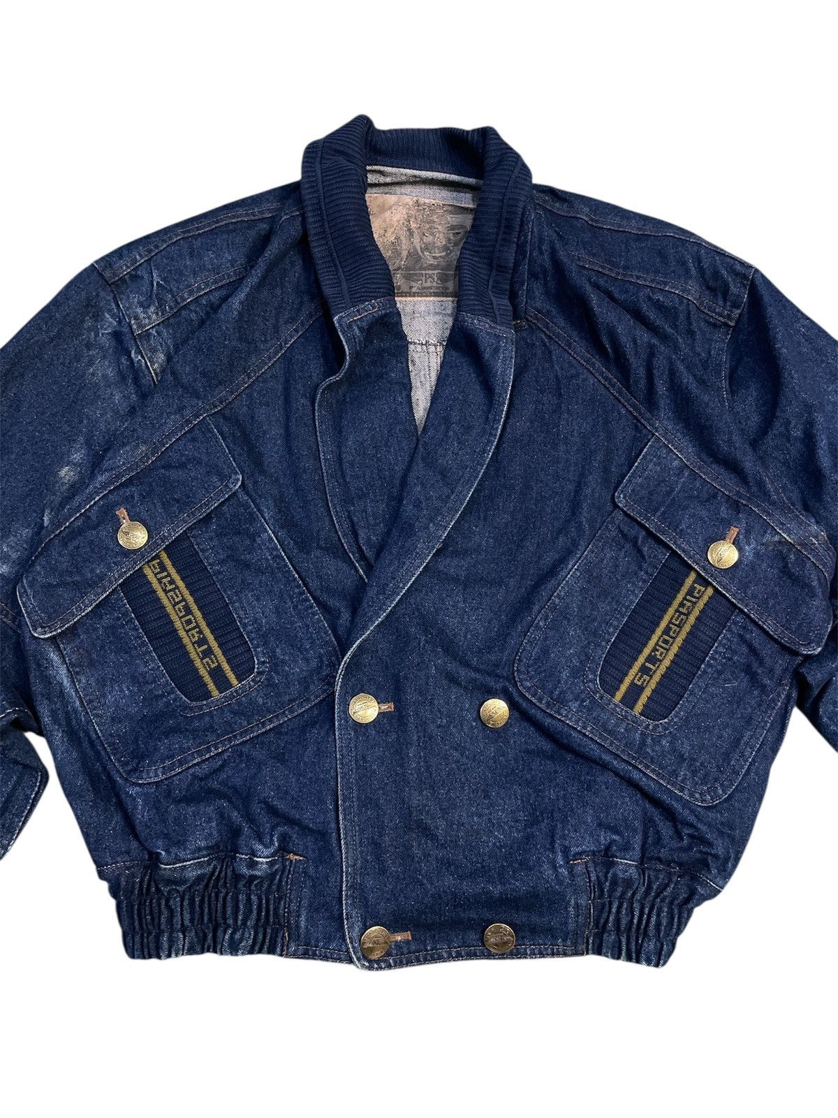Japanese Brand Pia Sport Vintage Denim Bomber Jacket 90s Inspired IS Size US L / EU 52-54 / 3 - 2 Thumbnail