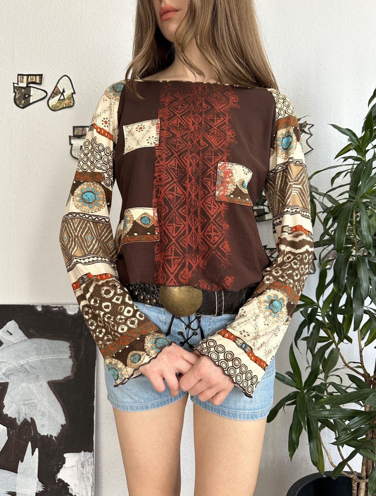 Vintage Vintage Graphic Printed Abstract Long Sleeve Top Size ONE SIZE - 3 Thumbnail