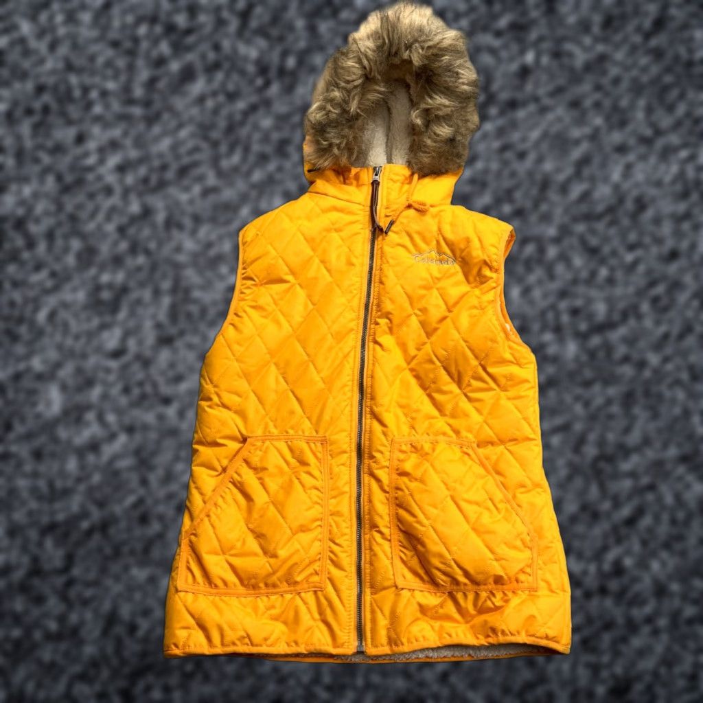Vintage VINTAGE Iceberg Outfitters Faux Fur Hooded Fleece Lined Puffer Vest Women’s Size M Yellow Hooded Womens Vest Medium Size M / US 6-8 / IT 42-44 - 1 Thumbnail