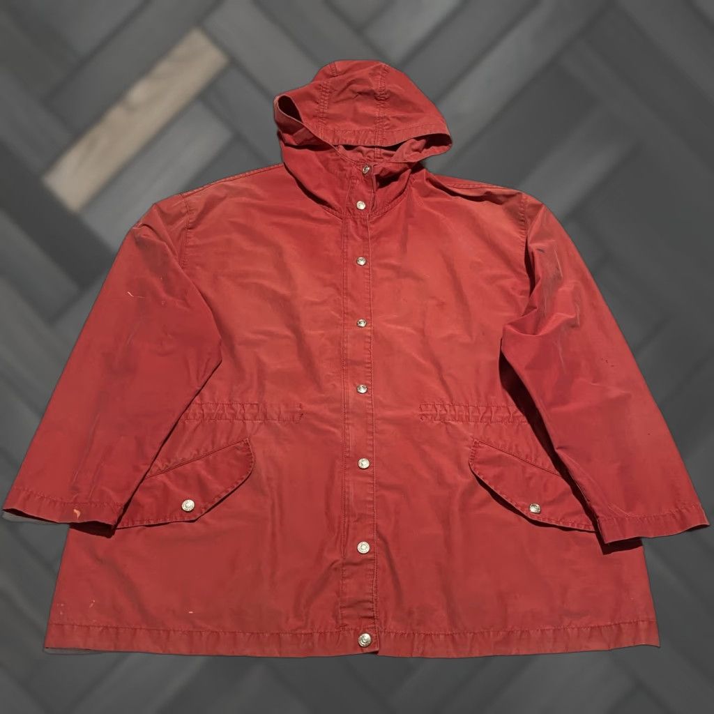 VINTAGE United Colors of Benetton Shirt Jacket Mens 46 Red Hooded Parka Made in Italy