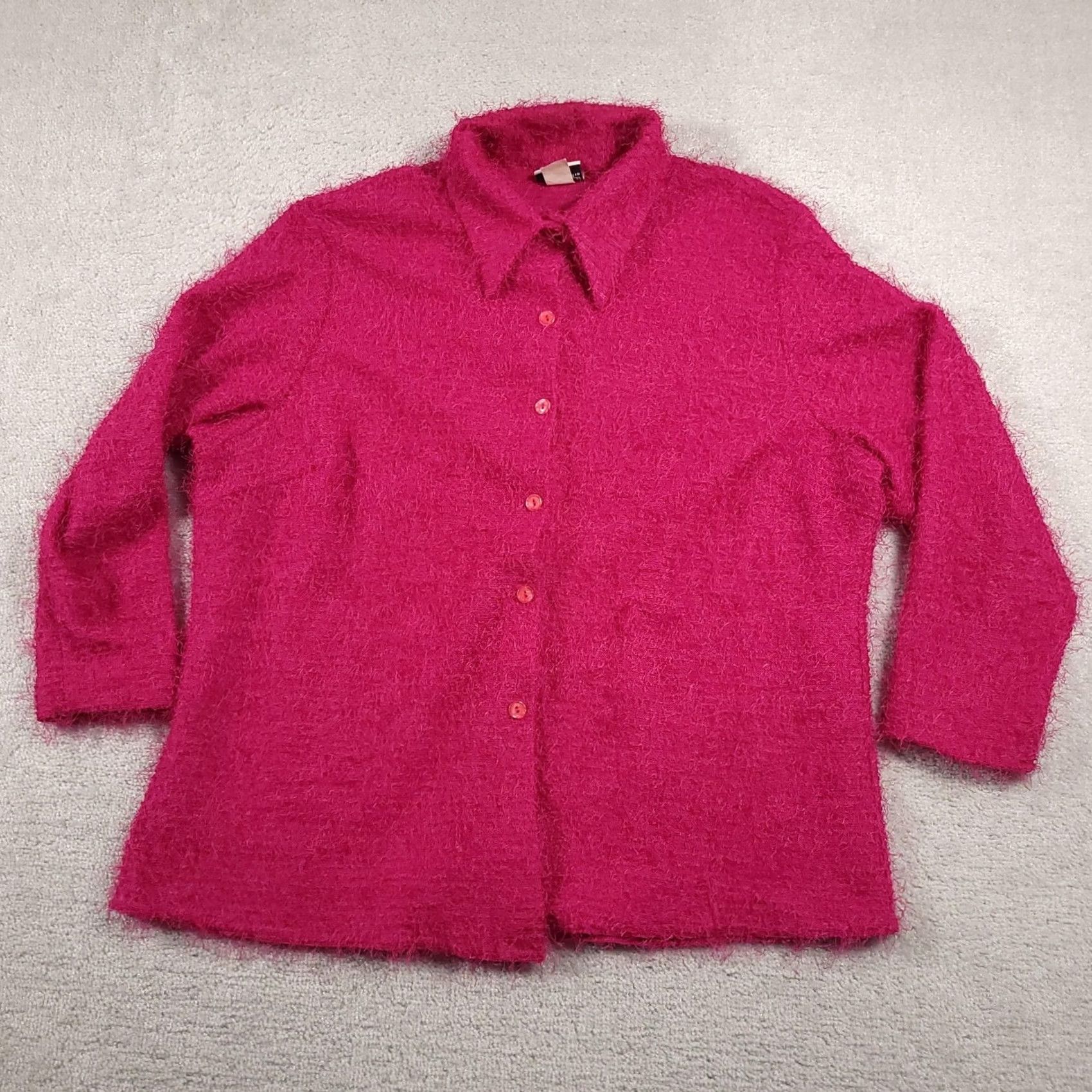 Vintage VINTAGE Fashion Bug Sweater Cardigan Womens 2XL Pink Fuzzy Button Up Knit 90s Collared Size XXL / US 16-18 / IT 52-54 - 2 Thumbnail