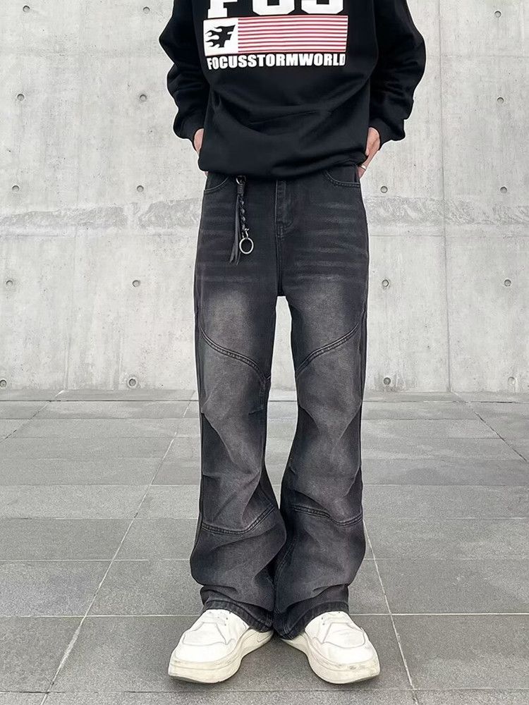 Y2K Vintage Black Pleated Stacked Baggy Jeans