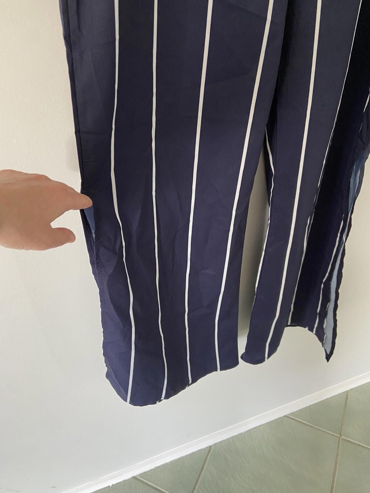 Designer Zaful Blue White Stripped Pants w Side Split NEW - Sz XL Size 40" / US 18 - 4 Thumbnail