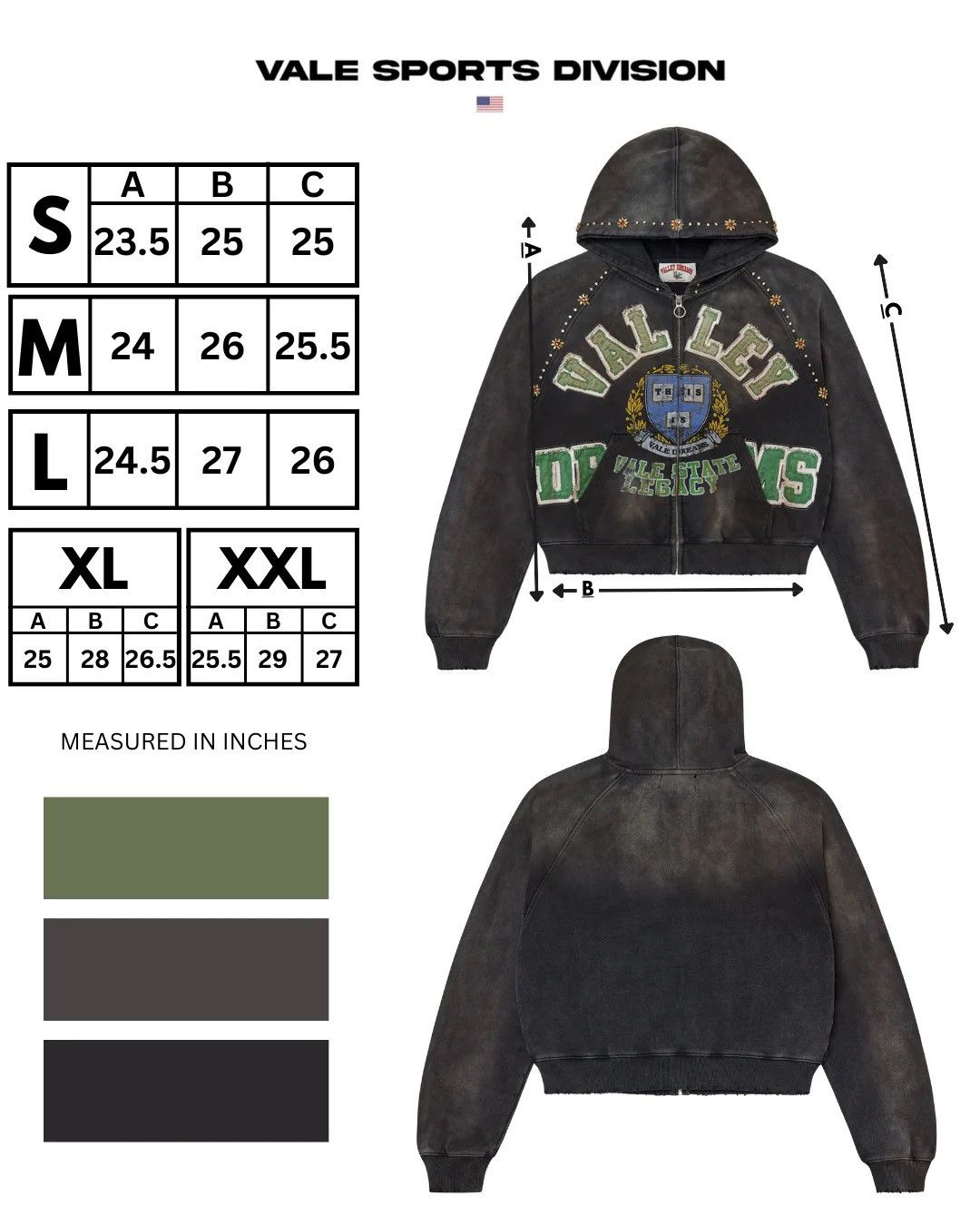 Vale Vale Forever Black Green Gem Zip Up Hoodie State Legacy Size US L / EU 52-54 / 3 - 23 Thumbnail
