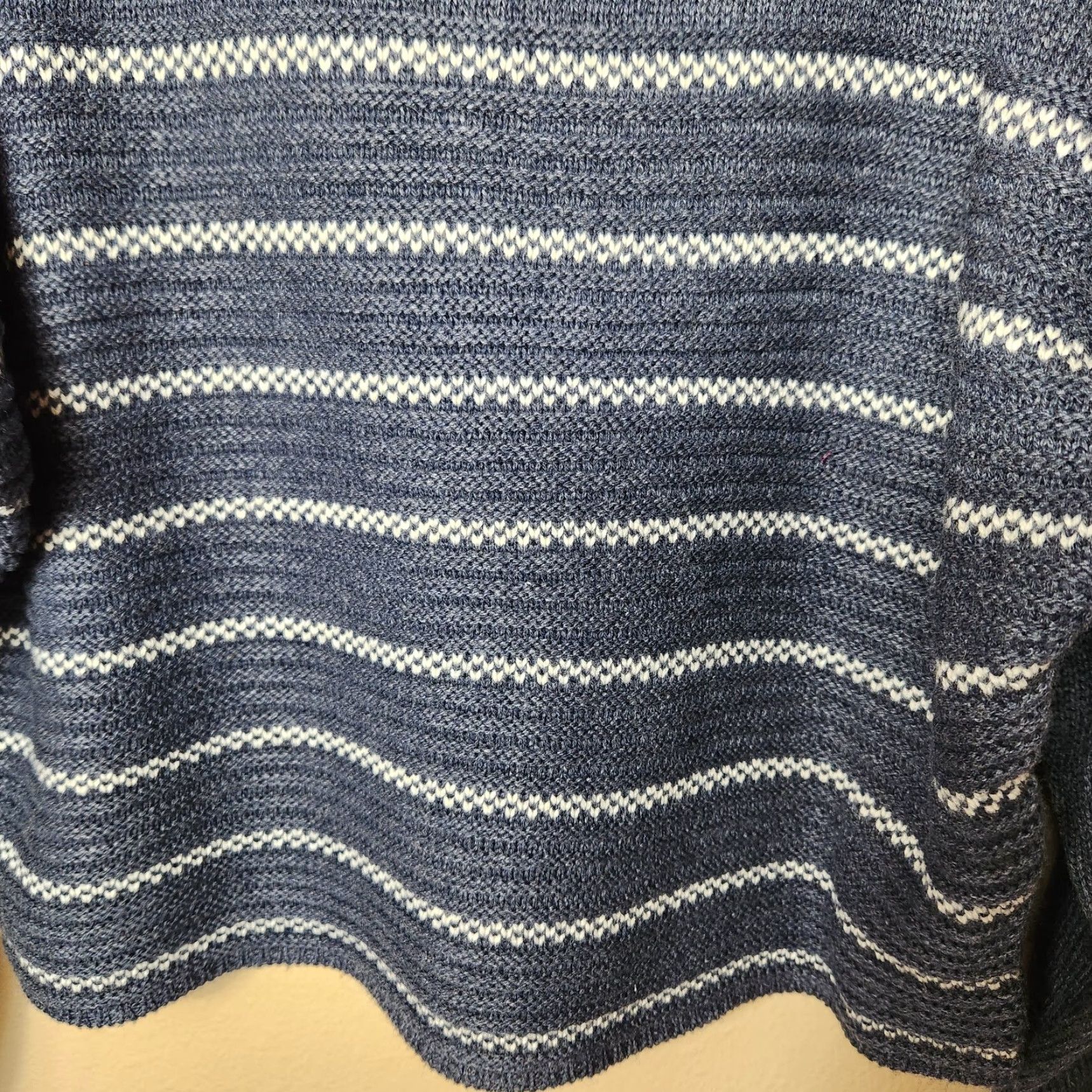 Prana VINTAGE PrAna Phono Wool Blend Sweater Blue w/Cream Birdseye Stripe Button Detail-Size L Size L / US 10 / IT 46 - 6 Thumbnail