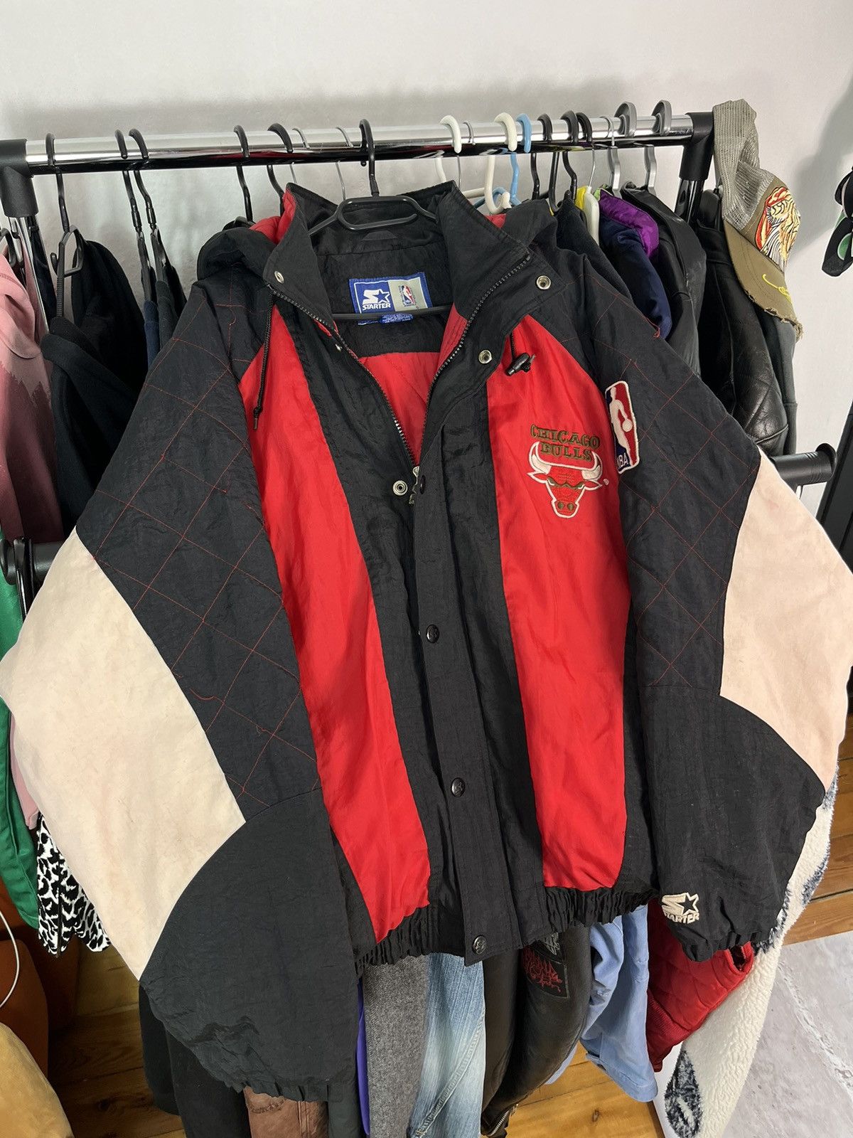 Image of Vintage Chicago Bulls Starter Jacket 90's Jordan Lakers Nba in Black Red, Men's (Size Large)