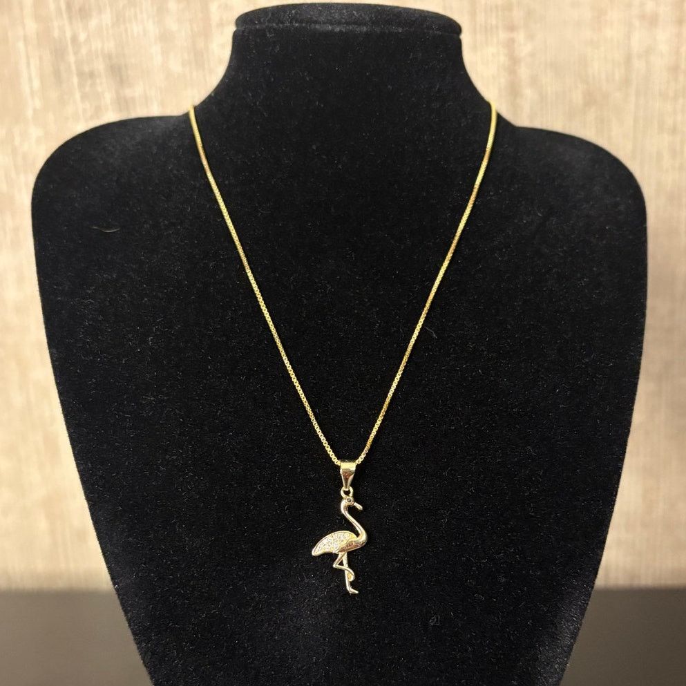 Jewelry .15ct Moissanite Flamingo Necklace, Vermeil Gold filled 925 Size ONE SIZE - 1 Thumbnail