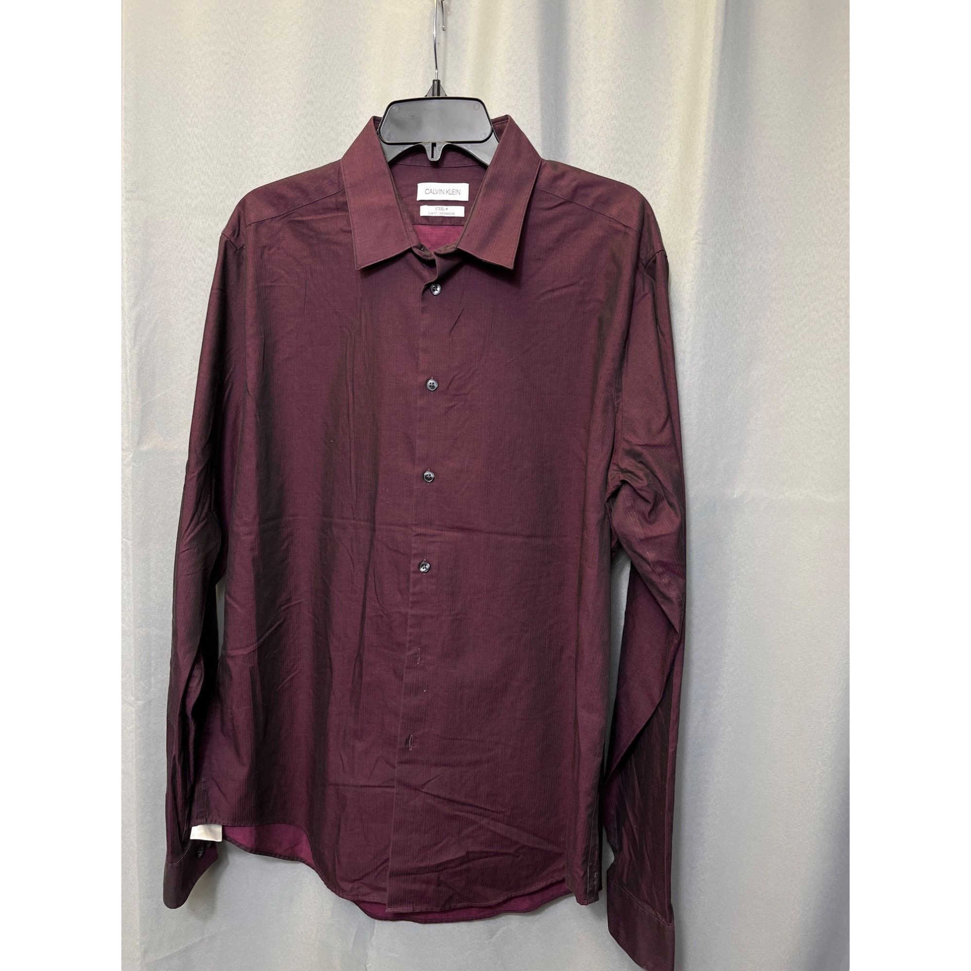 Calvin Klein Calvin Klein SKU 7661 Mens Burgundy Long Sleeve Button Up Sh Size US XL / EU 56 / 4 - 1 Thumbnail