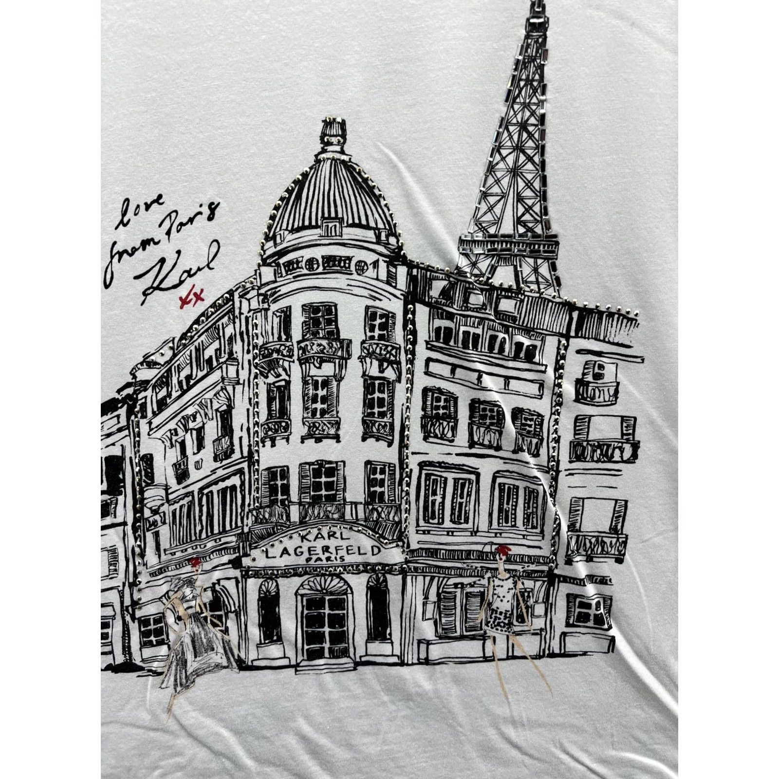 Karl Lagerfeld VINTAGE Karl Lagerfeld Paris Shirt Womens Large White Crew Neck Paris Graphic Top Size L / US 10 / IT 46 - 7 Thumbnail