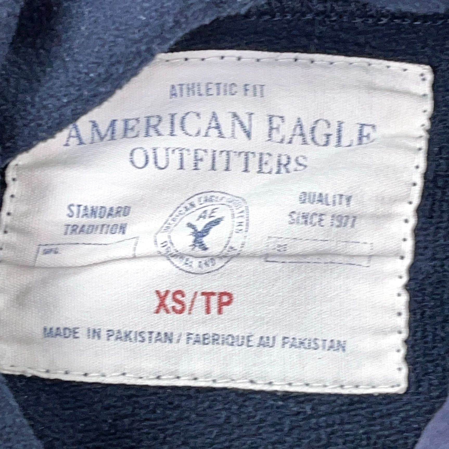 American Eagle Outfitters VINTAGE American Eagle Hoodie Men XS Blue Sweatshirt 2000s Faded AE77 Bird Logo Hooded Pullover Sleeves Long Size US XS / EU 42 / 0 - 3 Thumbnail