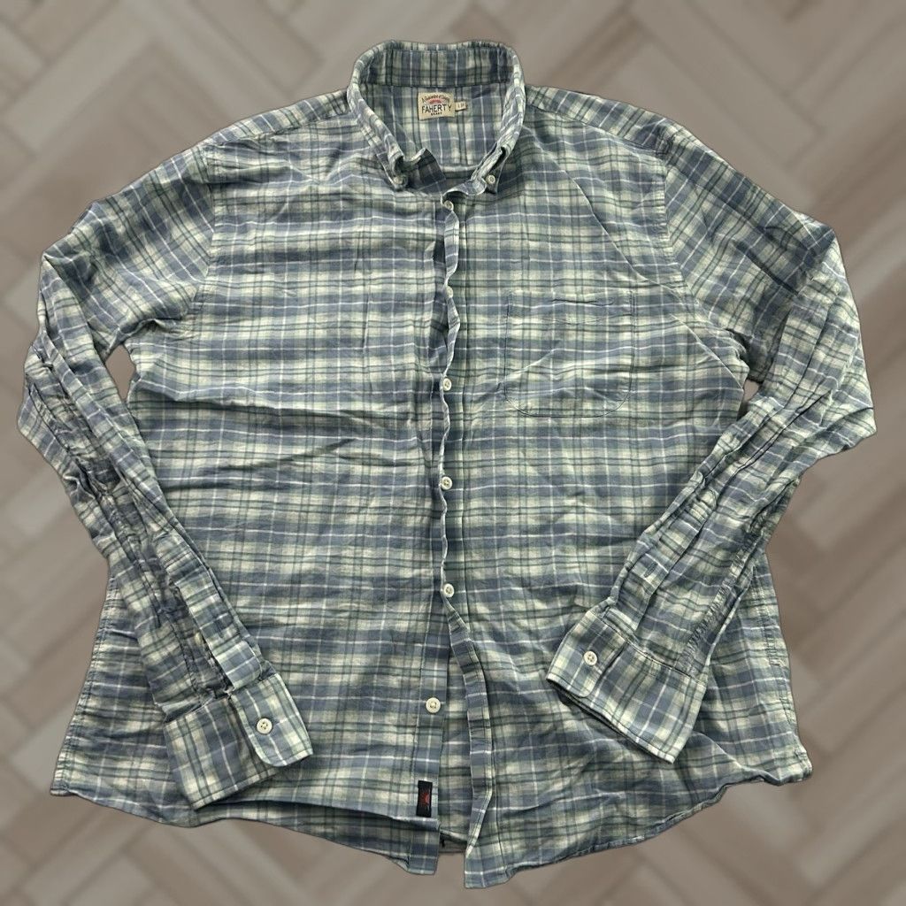 Faherty Faherty Long Sleeve Plaid Button Front Shirt Men's Large Blue Size US L / EU 52-54 / 3 - 1 Thumbnail