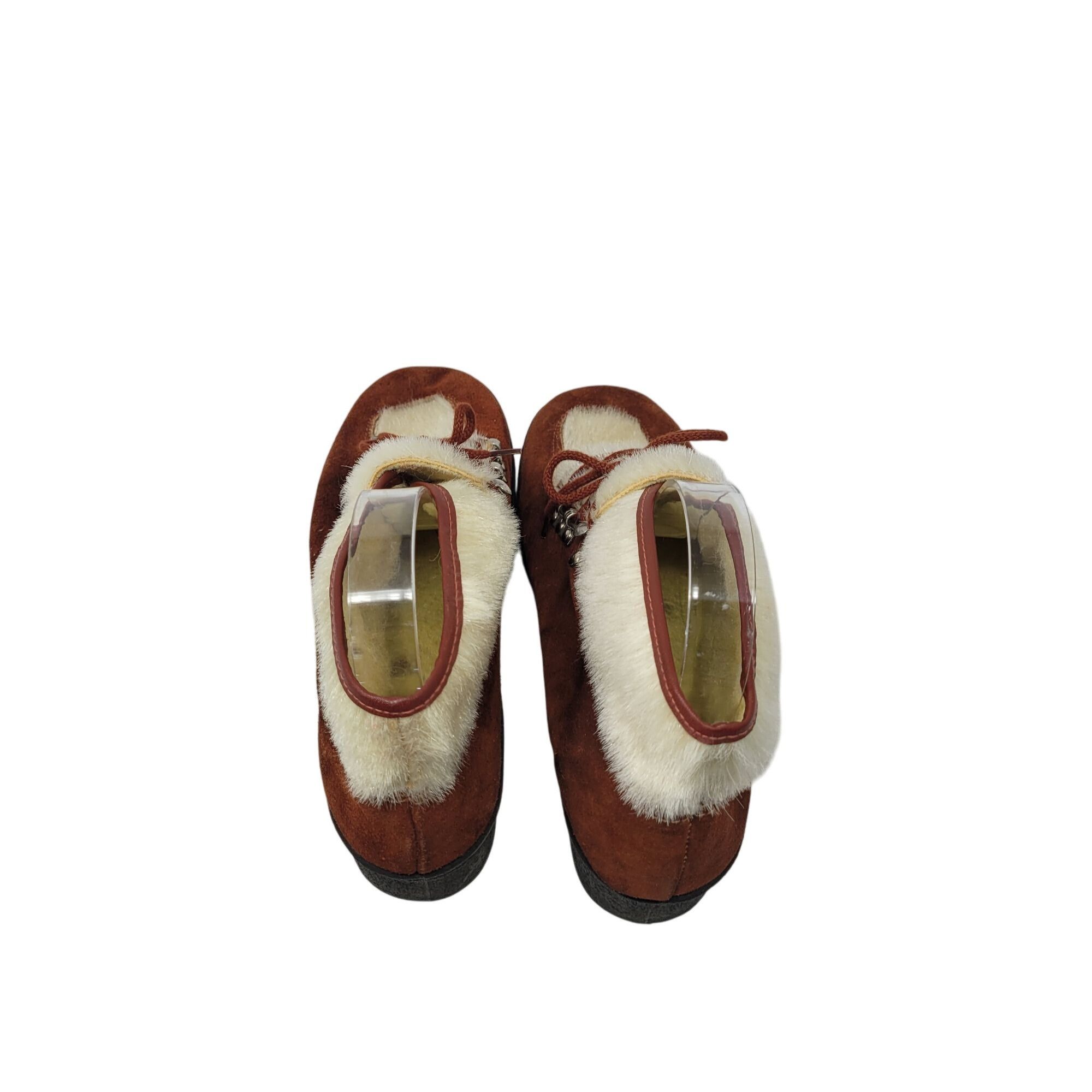 Vintage Vtg Italian Snow Boots Rust Suede Cream Faux Fur Lace-Up Ank Size US 6 / IT 36 - 11 Thumbnail