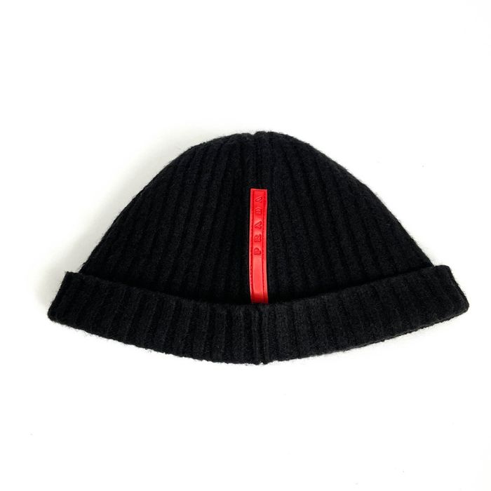Prada Prada Linea Rossa Wool Knit Black Beanie Grailed