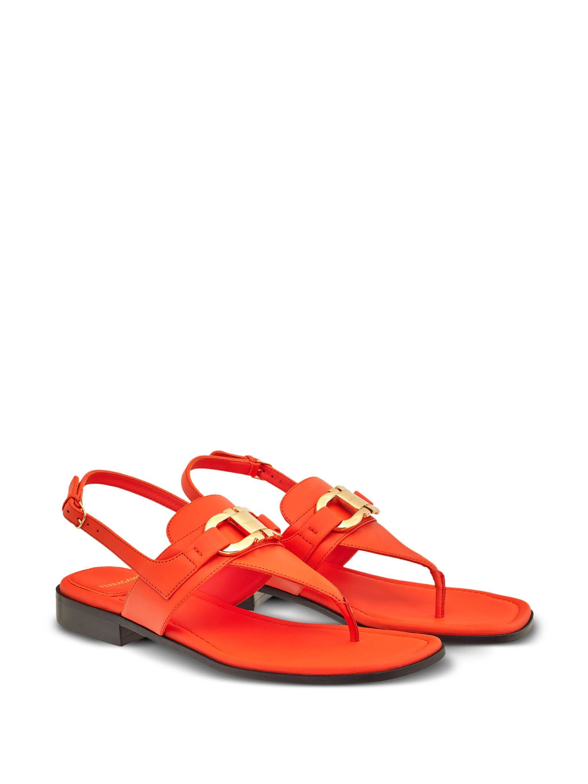 Salvatore Ferragamo o1s1rm0824 Lula Leather Flat Sandals in Orange Size US 8.5 / IT 38.5 - 2 Thumbnail