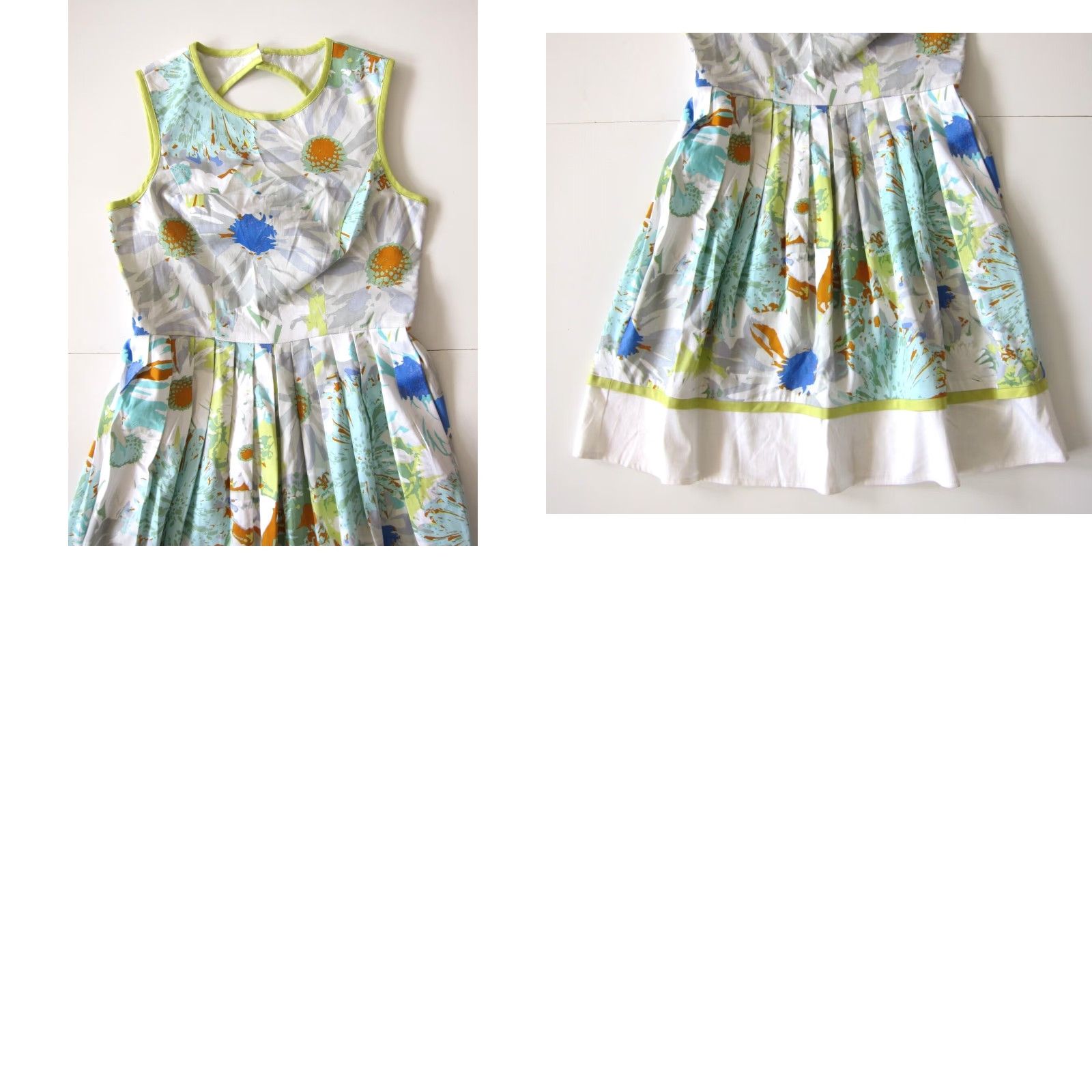 Vintage VINTAGE London Times Cotton Stretch White Blue Yellow Floral Sleeveless Empire Dress 6 Size M / US 6-8 / IT 42-44 - 8 Thumbnail