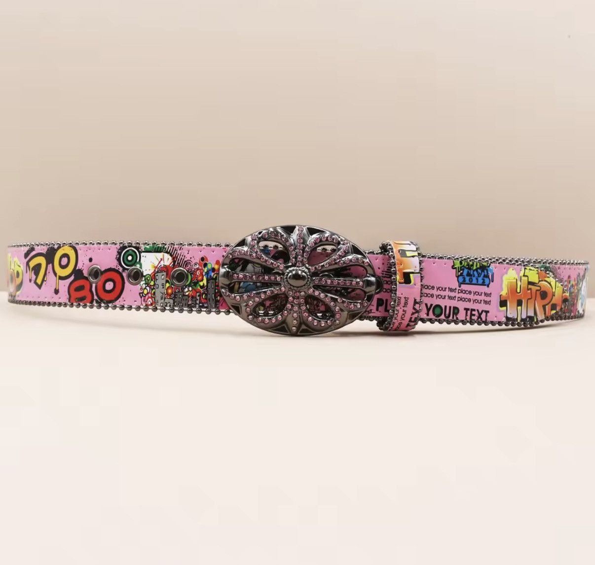 Other Punk Rhinestone Graffiti Western Cowboy PU Leather Belt Size ONE SIZE - 5 Thumbnail