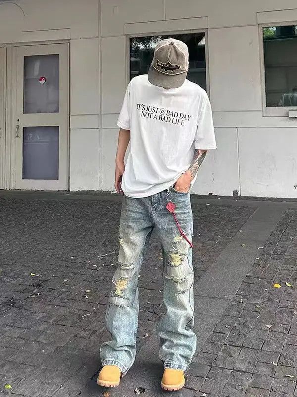 Jean Washed vintage irregular ripped baggy jeans Size US 34 / EU 50 - 3 Thumbnail