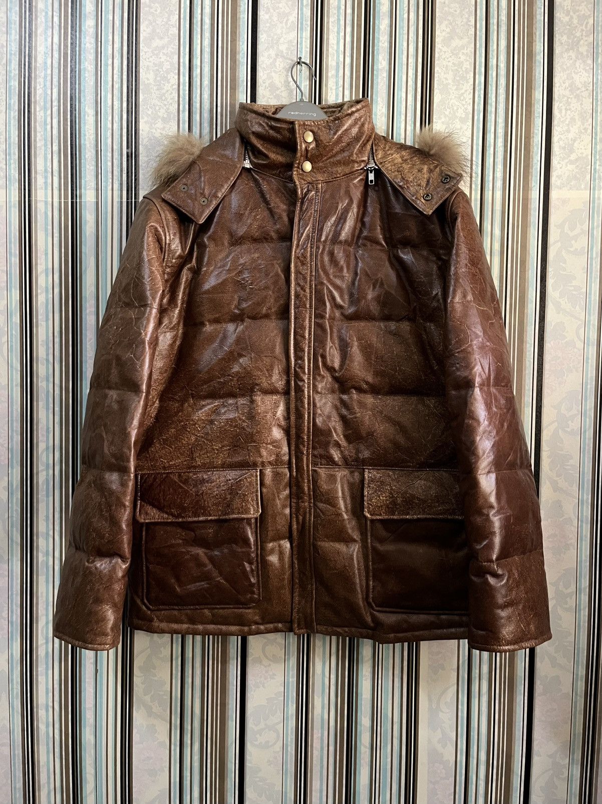 Branded Leather 1990s ROBERTO MASSINI cowhide detachable trim hood #I2 Size US M / EU 48-50 / 2 - 2 Thumbnail